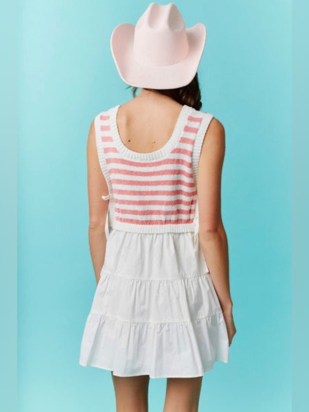 How Very Loved Striped Sweater Mini Dress Coastal Cottagecore Boho Tie Size M - Picture 4 of 13